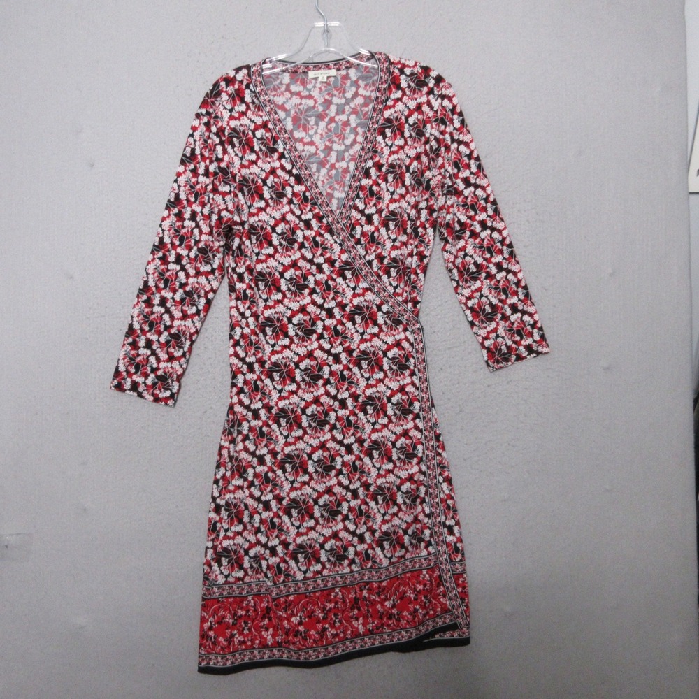Max Studio Dress Floral True Wrap Red Black White Boho Career Office Timeless